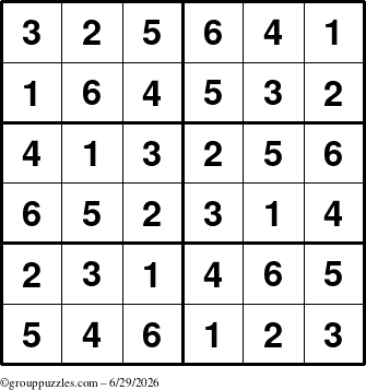 The grouppuzzles.com Answer grid for the Sudoku-Junior puzzle for Monday June 29, 2026
