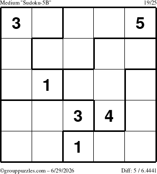 The grouppuzzles.com Medium Sudoku-5B puzzle for Monday June 29, 2026