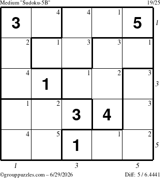 The grouppuzzles.com Medium Sudoku-5B puzzle for Monday June 29, 2026, suitable for printing, with all 5 steps marked