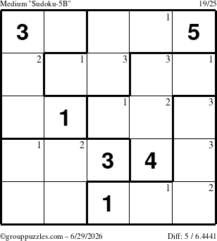 The grouppuzzles.com Medium Sudoku-5B puzzle for Monday June 29, 2026 with the first 3 steps marked