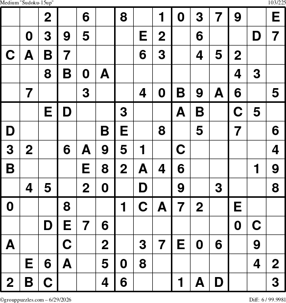 The grouppuzzles.com Medium Sudoku-15up puzzle for Monday June 29, 2026
