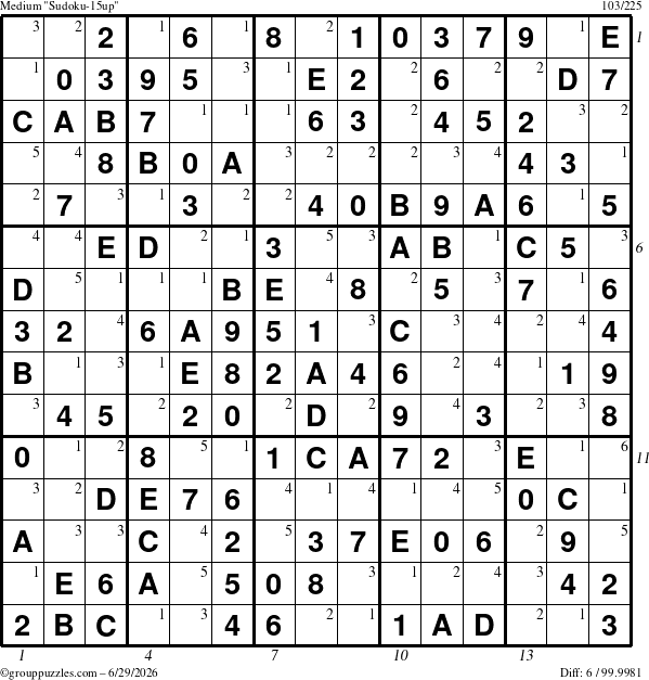 The grouppuzzles.com Medium Sudoku-15up puzzle for Monday June 29, 2026, suitable for printing, with all 6 steps marked