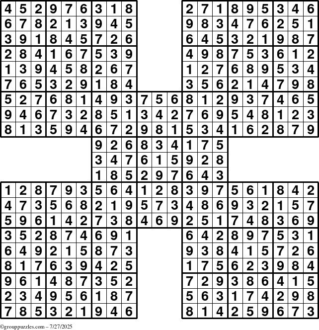 The grouppuzzles.com Answer grid for the Sudoku-by5 puzzle for Sunday July 27, 2025