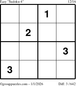 The grouppuzzles.com Easy Sudoku-4 puzzle for Thursday January 1, 2026