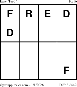 The grouppuzzles.com Easy Fred puzzle for Thursday January 1, 2026
