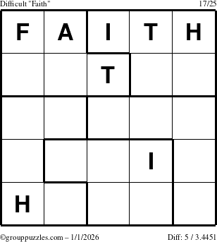The grouppuzzles.com Difficult Faith puzzle for Thursday January 1, 2026