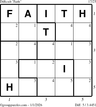 The grouppuzzles.com Difficult Faith puzzle for Thursday January 1, 2026 with all 5 steps marked
