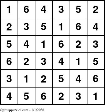 The grouppuzzles.com Answer grid for the Sudoku-Junior puzzle for Thursday January 1, 2026