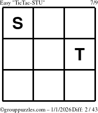 The grouppuzzles.com Easy TicTac-STU puzzle for Thursday January 1, 2026
