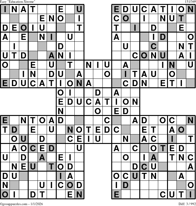 The grouppuzzles.com Easy Education-Xtreme puzzle for Thursday January 1, 2026