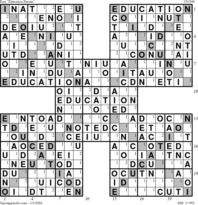The grouppuzzles.com Easy Education-Xtreme puzzle for Thursday January 1, 2026 with all 3 steps marked