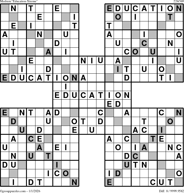 The grouppuzzles.com Medium Education-Xtreme puzzle for Thursday January 1, 2026
