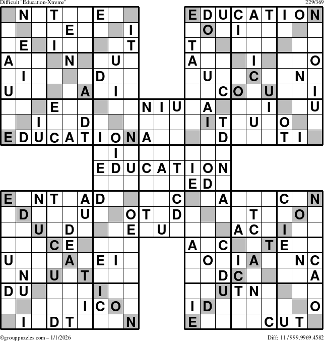 The grouppuzzles.com Difficult Education-Xtreme puzzle for Thursday January 1, 2026