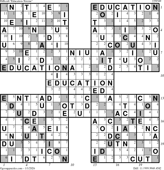 The grouppuzzles.com Difficult Education-Xtreme puzzle for Thursday January 1, 2026 with all 11 steps marked