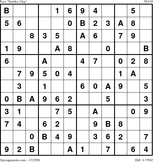 The grouppuzzles.com Easy Sudoku-12up puzzle for Thursday January 1, 2026