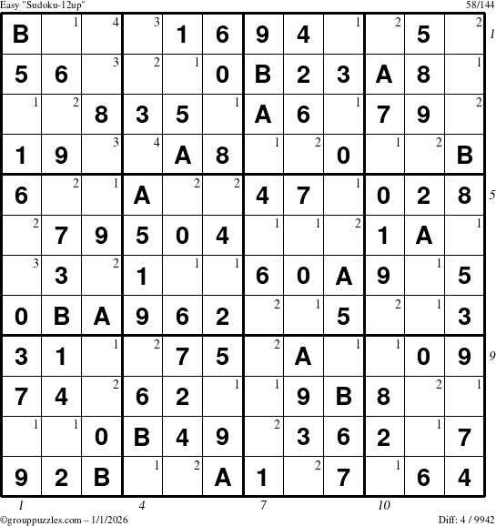 The grouppuzzles.com Easy Sudoku-12up puzzle for Thursday January 1, 2026 with all 4 steps marked