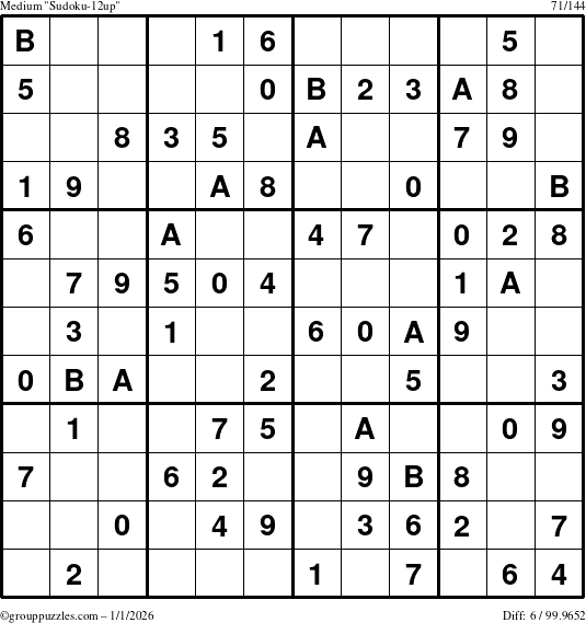 The grouppuzzles.com Medium Sudoku-12up puzzle for Thursday January 1, 2026