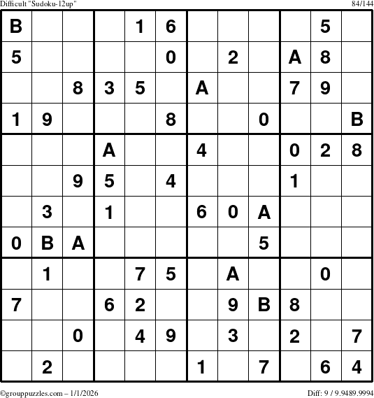 The grouppuzzles.com Difficult Sudoku-12up puzzle for Thursday January 1, 2026