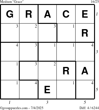 The grouppuzzles.com Medium Grace puzzle for Friday July 4, 2025 with all 4 steps marked