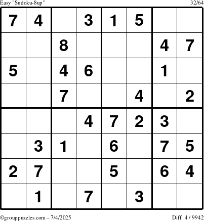 The grouppuzzles.com Easy Sudoku-8up puzzle for Friday July 4, 2025