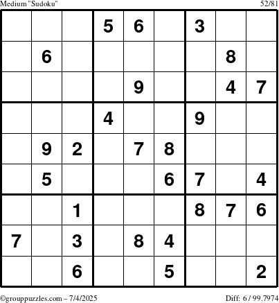 The grouppuzzles.com Medium Sudoku puzzle for Friday July 4, 2025