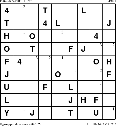The grouppuzzles.com Difficult 4THOFJULY-c1 puzzle for Friday July 4, 2025 with the first 3 steps marked