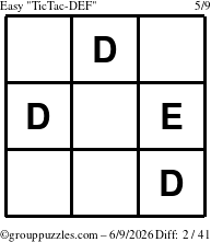 The grouppuzzles.com Easy TicTac-DEF puzzle for Tuesday June 9, 2026