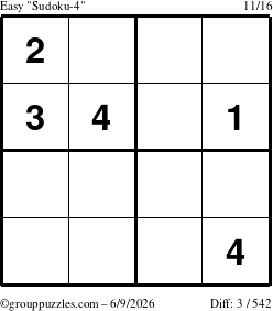 The grouppuzzles.com Easy Sudoku-4 puzzle for Tuesday June 9, 2026
