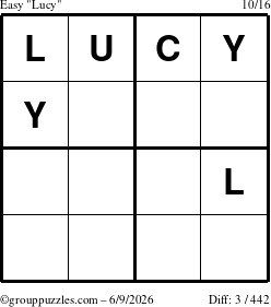 The grouppuzzles.com Easy Lucy puzzle for Tuesday June 9, 2026