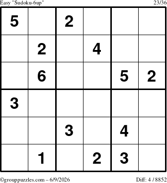 The grouppuzzles.com Easy Sudoku-6up puzzle for Tuesday June 9, 2026