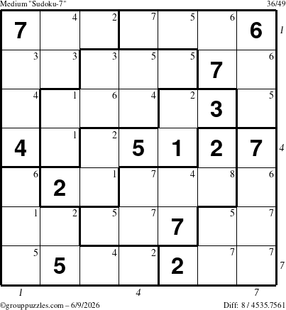 The grouppuzzles.com Medium Sudoku-7 puzzle for Tuesday June 9, 2026, suitable for printing, with all 8 steps marked