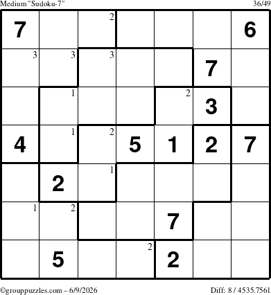 The grouppuzzles.com Medium Sudoku-7 puzzle for Tuesday June 9, 2026 with the first 3 steps marked