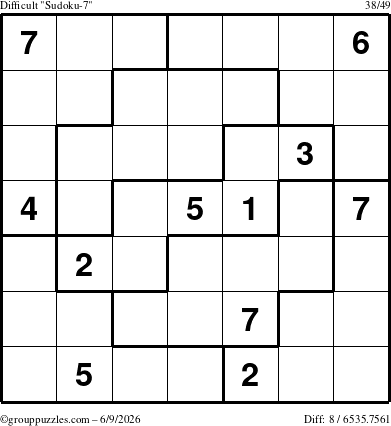 The grouppuzzles.com Difficult Sudoku-7 puzzle for Tuesday June 9, 2026