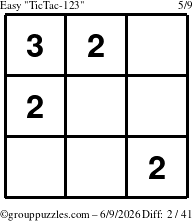 The grouppuzzles.com Easy TicTac-123 puzzle for Tuesday June 9, 2026
