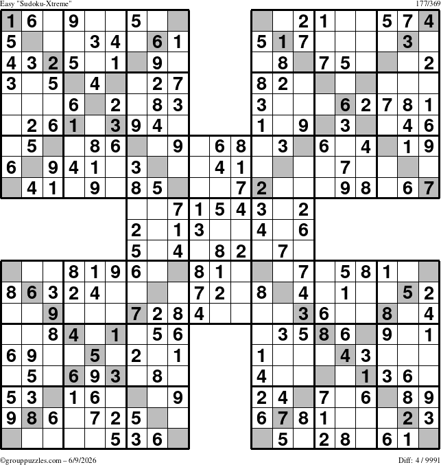 The grouppuzzles.com Easy Sudoku-Xtreme puzzle for Tuesday June 9, 2026
