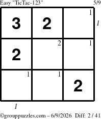 The grouppuzzles.com Easy TicTac-123 puzzle for Tuesday June 9, 2026 with all 2 steps marked