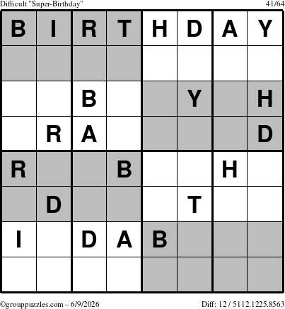 The grouppuzzles.com Difficult Super-Birthday puzzle for Tuesday June 9, 2026