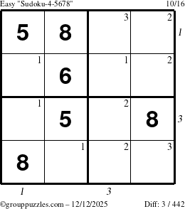 The grouppuzzles.com Easy Sudoku-4-5678 puzzle for Friday December 12, 2025 with all 3 steps marked