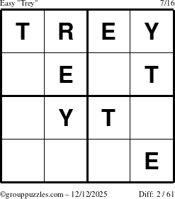 The grouppuzzles.com Easy Trey puzzle for Friday December 12, 2025