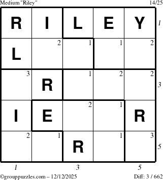 The grouppuzzles.com Medium Riley puzzle for Friday December 12, 2025, suitable for printing, with all 3 steps marked