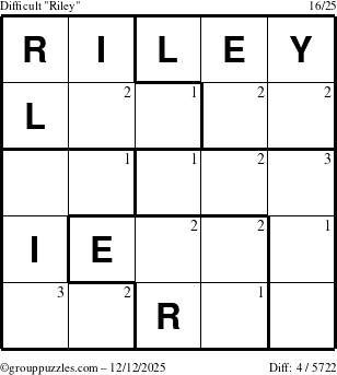 The grouppuzzles.com Difficult Riley puzzle for Friday December 12, 2025 with the first 3 steps marked