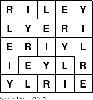 The grouppuzzles.com Answer grid for the Riley puzzle for Friday December 12, 2025