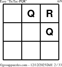 The grouppuzzles.com Easy TicTac-PQR puzzle for Friday December 12, 2025