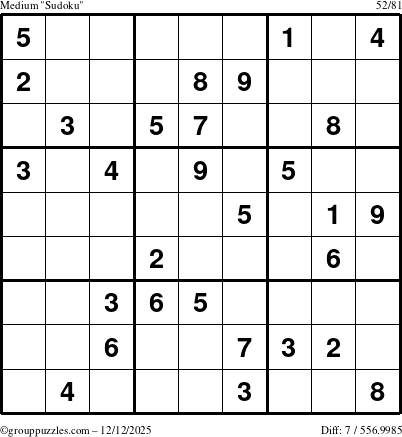 The grouppuzzles.com Medium Sudoku puzzle for Friday December 12, 2025