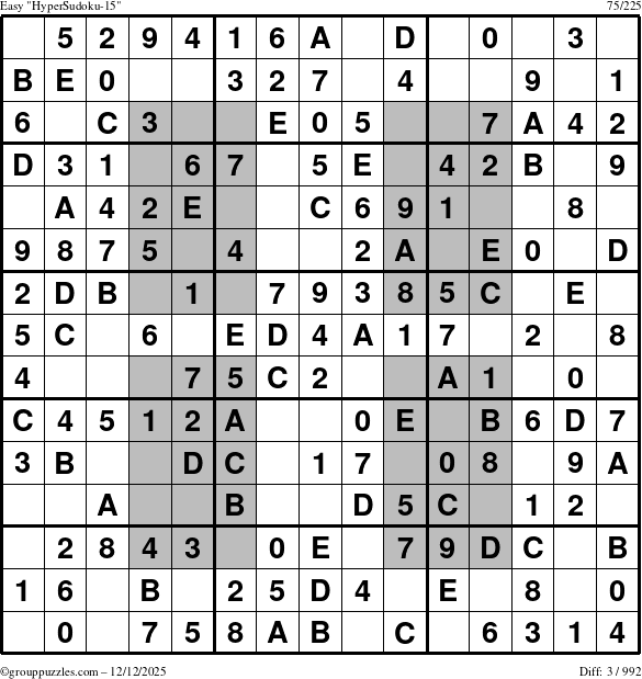 The grouppuzzles.com Easy HyperSudoku-15 puzzle for Friday December 12, 2025