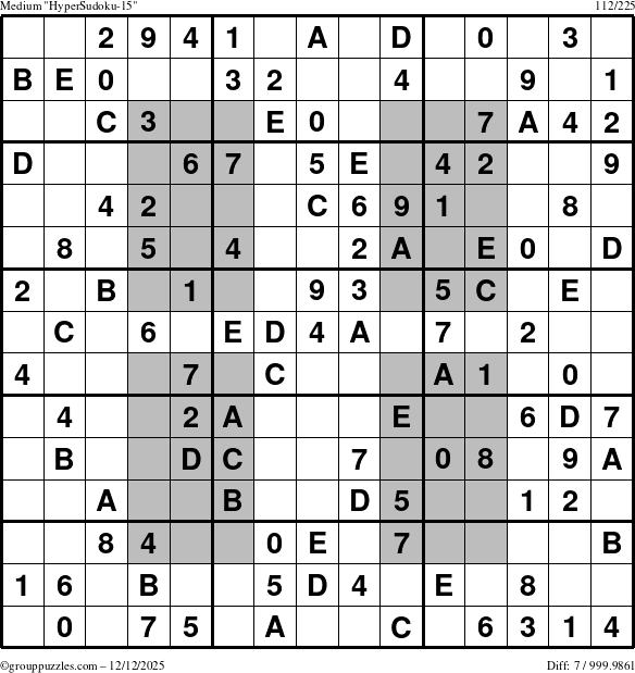 The grouppuzzles.com Medium HyperSudoku-15 puzzle for Friday December 12, 2025