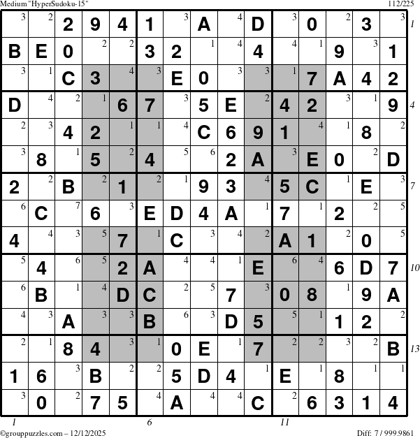 The grouppuzzles.com Medium HyperSudoku-15 puzzle for Friday December 12, 2025 with all 7 steps marked