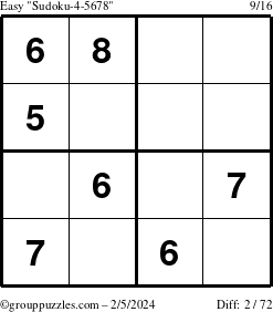 The grouppuzzles.com Easy Sudoku-4-5678 puzzle for Monday February 5, 2024