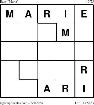 The grouppuzzles.com Easy Marie puzzle for Monday February 5, 2024
