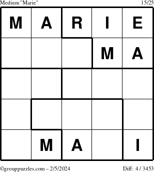 The grouppuzzles.com Medium Marie puzzle for Monday February 5, 2024